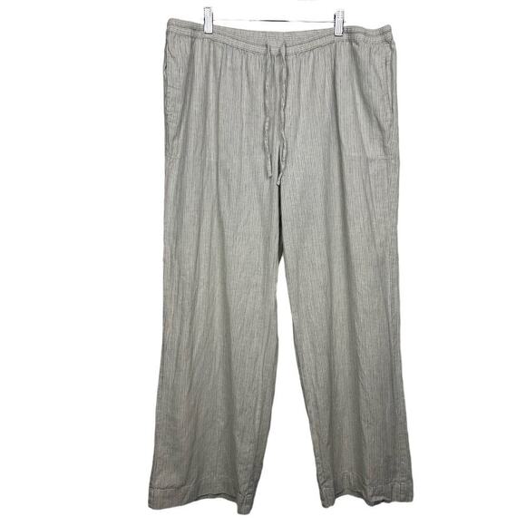 Merona Women XXL Linen Blend Wide Leg Drawstring Thin Blue/White Striped Pants - Picture 2 of 10